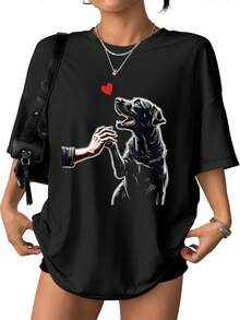 Casual Cotton T-Shirts For Spring/Summer, For Men And Women, Featuring "Dogs Love You" Prints And Dog Motifs. Soft And Comfortable Fabric, Versatile Casual Wear, Great As A Gift, Available In Local Stock. C33R - 黑色 - 查看 12