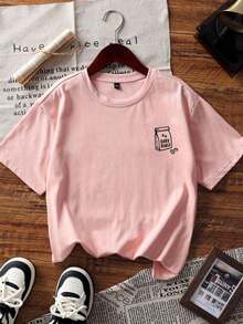 The Hottest Summer Item: A Pure Cotton Crew Neck T-Shirt Printed With Breakfast Food And Drinks. Its Relaxed, Casual Style Is Versatile And Perfect For Everyday Wear. A Stylish And Popular Party T-Shirt. - 粉色 - 查看 3