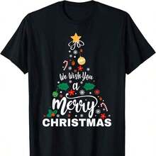 We Wish You A Merry Christmas. Vintage Christmas T-Shirt With A Christmas Tree Design. 220g Classic Unisex Cotton T-Shirt, Simply Perfect. Suitable For Everyone, Whether Women Or Men. Durable, High-Quality Fabric Suitable For All Sewing Needs, Soft To The Touch But Designed To Last. Breathable Tops. Autumn Outfits For Women. Vacation Outfits For Women. Halloween Costume For Women. - 黑色 - 查看 6