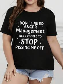 Camiseta casual con estampado de letras para primavera y verano / camiseta de manga corta - Negro - Ver 3