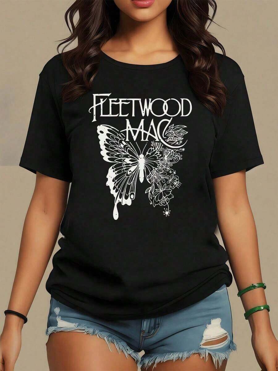Butterfly Formed By Flowers And Artistic Lines Symbolizing Freedom, Transformation, And Connection With Nature. Women's Casual Modern Comfortable T-Shirt - Vintage Street Style Unisex Loose Cotton Short Sleeve Crew Neck Shirt - 黑色 - 查看 1