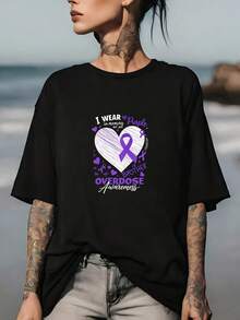 Designed For Modern, Stylish, And Comfortable Women. Wear Purple To Raise Awareness - Soft And Comfortable 180g T-Shirt, Suitable For Family Support And Team Building In Companies - An Ideal Gift For Awareness Month And Community Events, Made With Premium Soft And Breathable Fabric, Designed For All-Day Comfort And Versatile Everyday Wear, Perfect For Casual Outings. - 黑色 - 查看 7