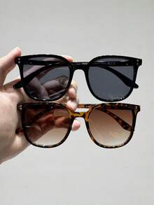 Conjunto de 2 óculos de grau femininos, armação grande, estampa de leopardo preta e armação de plástico marrom, estilo esportivo, ideais para atividades ao ar livre, praia no verão, viagens, festas e outras ocasiões. - Conjunto de chá duplo com estampa de leopardo preto de 2 peças - Ver 2