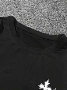 Camiseta holgada y suelta con estampado para hombre, primavera/verano - Negro - Ver 4