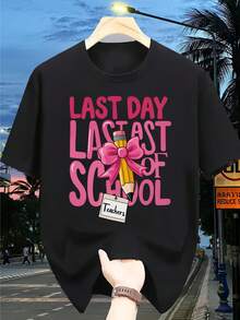 Sun And Moon Art T-Shirt, Soft And Breathable Crew Neck, Short Sleeve, Lightweight All-Season Fabric, Ideal Christmas Gift, Y2K T-Shirt, Last Day Of School, Teacher Graduation, Oversized T-Shirt With Pink Bow - 黑色 - 查看 8