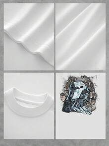 Futuristic Mask Design Representing The Inner Struggle Between Light And Darkness, Featuring Artistic Details And Metallic Tones In An Epic Composition. Comfortable And Modern Casual Women's T-Shirt For Everyday Wear. - 白色 - 查看 4