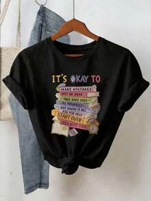 Top de verano para mujer estilo Y2K, con estampados de libros de temática curativa, lindos y divertidos, lemas de autoaceptación, esquema de colores macaron, estilo de curación psicológica y estampados de letras de dibujos animados. Camiseta de mujer adecuada para diversas ocasiones, como regalo para festivales, cumpleaños, festivales de música, uso casual, versátil y cómoda, para vacaciones en la playa, sencilla y a la moda, adecuada para el uso diario de mujeres y niñas. Nacional Envio Blusa Para Mujer,Ofertas Y Liquidaciones De Todo,Women Clothing Casual,Conjuntos De Mujer Ropa De Playa Mujer 	 	 	 	 	   Nacional Envio Blusa Para Mujer,Ofertas Y Liquidaciones De Todo,Women Clothing Casual,Conjuntos De Mujer Ropa De Playa Mujer - Negro - Ver 2