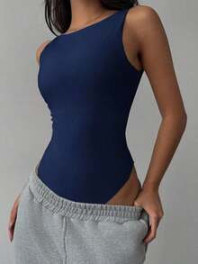 Body informal de unicolor sin espalda para mujer - azul real - Ver 4