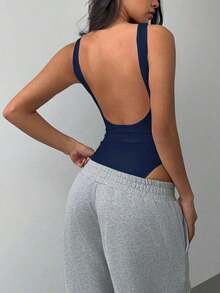 Body informal de unicolor sin espalda para mujer - azul real - Ver 6