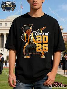 Men's Funny Graduation T-Shirt, Crew Neck, Casual, Breathable, For Summer, Outdoors, Easter Gift, Father's Day, Mother's Day, Birthday, Graduation, Christmas For Men, Women, Family And Friends. With A Crisp, Streamlined Cut, This Garment Creates A Clean And Energetic Look When Worn. Its Relaxed Yet Flattering Silhouette Suits All Body Types, Offering A Style That Is Both Casual And With A Touch Of Elegance. - 黑色 - 查看 6