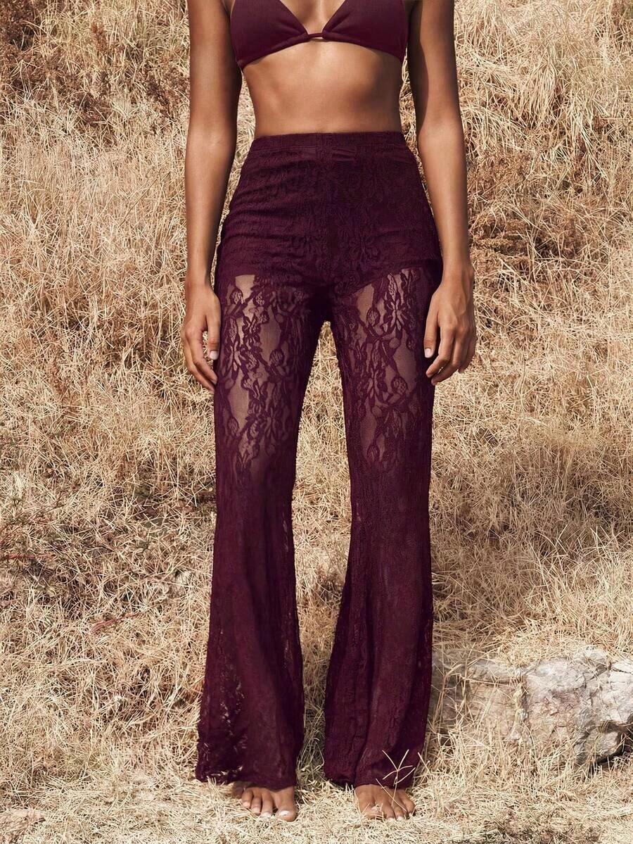 Pantalones elegantes de cintura alta con volantes de encaje para mujer, para citas, salidas nocturnas, para otoño e invierno - Granada - Ver 1