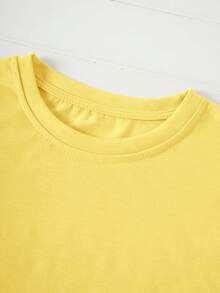 Women's Round Neck T-Shirt, New Fashion 2026, With Cartoon Puppy Print And Wine Red, Versatile For Daily Wear, Casual And Comfortable, Short Sleeve. - 黃色 - 查看 5