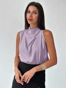 Blusa asimétrica plisada de color albaricoque, elegante y de moda para uso diario, oficina, vacaciones y festivales de música, primavera/verano - Morado Violeta - Ver 3