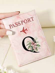 1pc A-Z 26 Letters Fashionable Letter Print Stylish Burgundy Passport Cover, Premium PU Leather Passport Wallet With Multi-Card Pockets For Credit Cards, Boarding Passes, And IDs, Compact And Portable Travel Essentials Organizer For Women, Men - Pink - View 127
