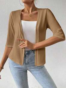 Chaqueta regular para mujer, cárdigan de verano - Caqui - Ver 5