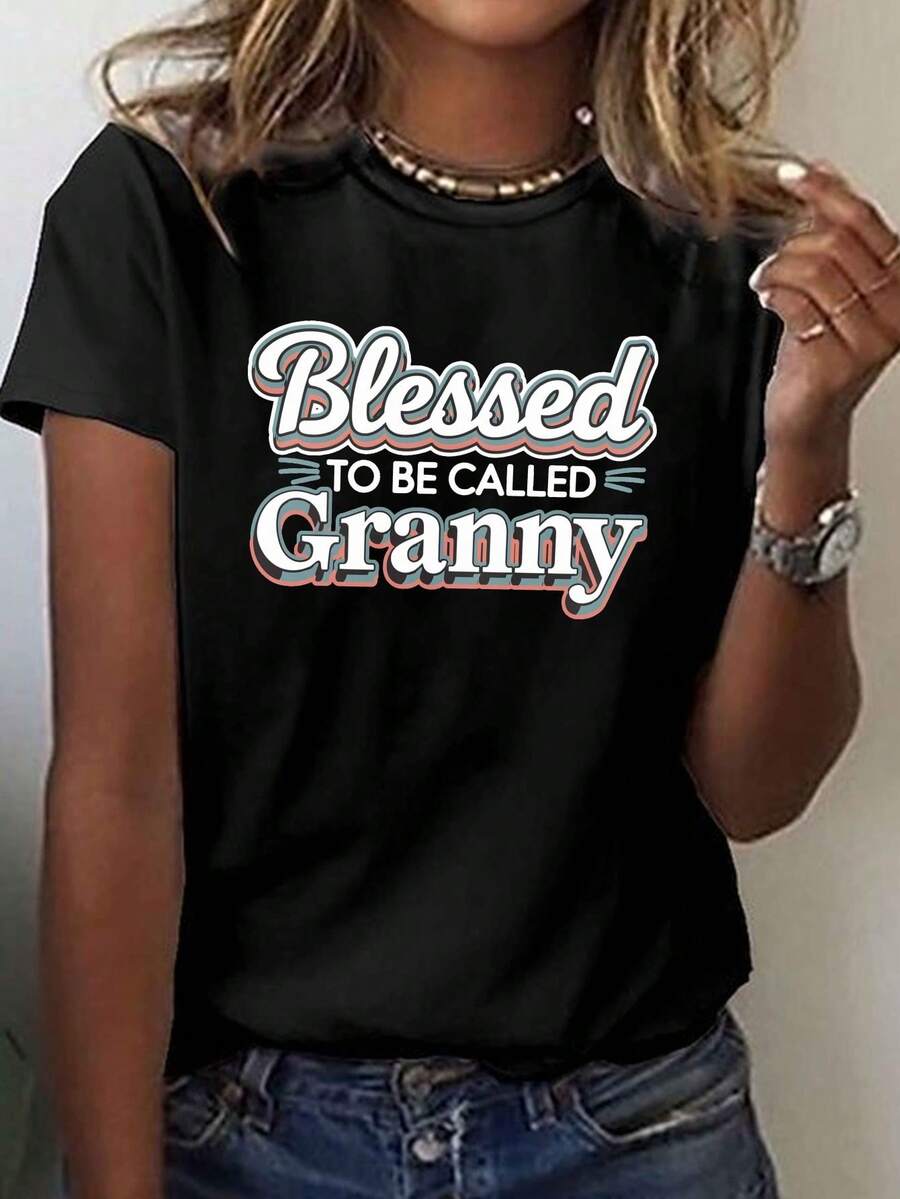 Agradecida de usar una camiseta que dice GRANNY, perfecta para salidas casuales de verano y primavera, diseñada para mujeres - Negro - Ver 1