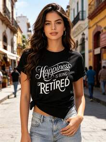 Limited Time Offer, Limited Quantities, Flash ! Women's Casual Shirts, Women's Polyester T-Shirts, Elegant Shirts. This Is Retirement Woman's Happiness. (Short-Sleeved Athletic T-Shirt) - 黑色 - 查看 10