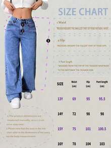 Jeans informales de pierna ancha con bolsillos para adolescentes - Azul lavado oscuro - Ver 7
