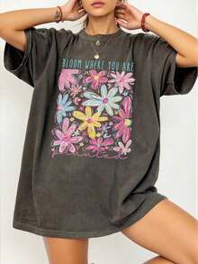 Camiseta Casual con Estampado Floral para Mujer Talla Grande para Vacaciones - Gris - Ver 6