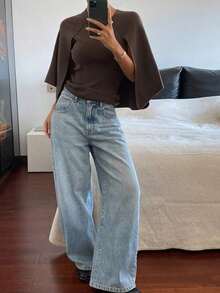 Suéter holgado de punto casual para mujer, elegante jersey para oficina, negocios, trayecto, adecuado para otoño, primavera, verano - Marrón - Ver 3