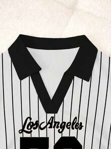 Blusa casual de mujer con cuello polo a rayas y manga corta - Blanco y Negro 3 - Ver 4