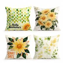 4 pièces Housses de coussin en velours imprimées avec motif tournesol d'été, 100% polyester, décoration pour salon, chambre à coucher, sans insert de coussin, 40x40cm/45x45cm/50x50cm - Multicolore 08 - Voir 12