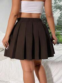 Vibekara Falda mini fruncida de talle alto y unicolor para mujer de talla grande - Marrón - Ver 2
