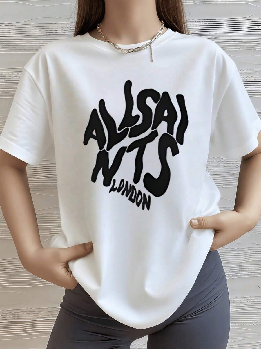 Artistic Lettering That Evokes Modern Urban Energy And A Free Attitude Stands Out Against A Light Background, Giving A Sense Of Movement And Contemporary Style. Casual Women's T-Shirt With A Creative Print For Everyday Wear - 白色 - 查看 1