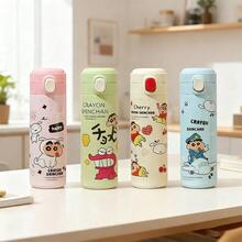 Miniso 蜡笔小新绿白304牛奶霜保温瓶450毫升，正版IP可爱印花，304不锈钢内胆，真空长效保温保冷，防漏便携水瓶（1个） - 彩色 - 查看 1