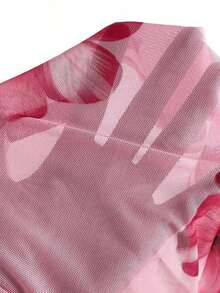 Camiseta ajustada con cuello en V profundo y estampado floral de malla elegante y sexy para mujer, ideal para el verano y las vacaciones - Rosa - Ver 7