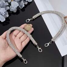 1pc Shiny Rhinestone Bag Handle Replacement Part, Exquisite Handbag Waist Belt Bag Shoe Hair Accessory Handmade DIY Accessory, Rhinestone Handle Rhinestone Strap, Suitable For Bags And Phones - Silver - View 3
