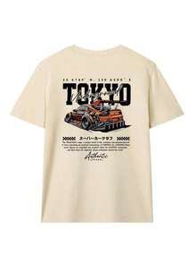 Nueva Camiseta de Verano Minimalista con Estampado de Motocicleta, Cuello Redondo, Manga Corta, Casual, Versátil y a la Moda para Mujer, Blusa Blanca de Estilo Vintage Urbano, Unisex, Holgada, de Algodón, Manga Corta, Cuello Redondo. blusas.blusas casuales para dama. - Albaricoque - Ver 3