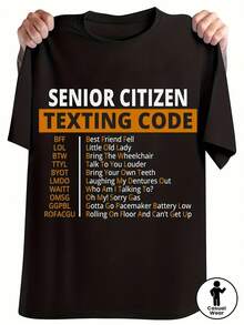 SMS Code T-Shirt For Seniors - Fun And Unique Designs Like LOL, BFF, Etc.! Perfect Gift For Grandparents, Birthday Celebrations, And Casual Wear - Casual Style, Comfortable Fit, Unique Design, Specially Designed For Proud Seniors - 黑色 - 查看 1