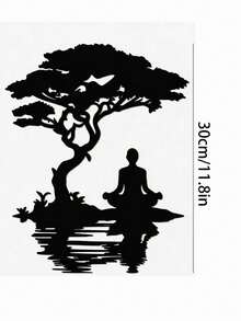 盆栽樹冥想男子金屬壁飾，禪意瑜伽剪影鐵製壁掛裝飾，極簡黑色靈性樹反思壁雕，適用浴室、臥室、SPA、居家裝飾 - 均碼 - 查看 3