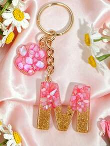 1 chiếc móc khóa hình chữ cái đầu tên và dấu chân mèo màu hồng, phụ kiện trang trí túi xách tối giản, móc khóa nhựa lấp lấp lánh, quà tặng. - Hồng - Xem 24
