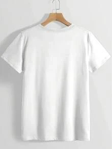 Women's Round Neck T-Shirt With Anime Letter Print, Simple Design, Comfortable And Breathable, Suitable For Casual Daily Wear, Showing A Natural And Elegant Style, A Must-Have For Summer Parties, Local Delivery. - 白色 - 查看 2