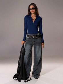 de manga larga de unicolor casual para mujer - Azul marino - Ver 7