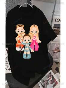 Camisetas de la gira mundial de Lola Indigo, estilo femenino, camisetas estampadas de algodón puro, ropa con temática musical de la cantante espa?ola. - Negro - Ver 1