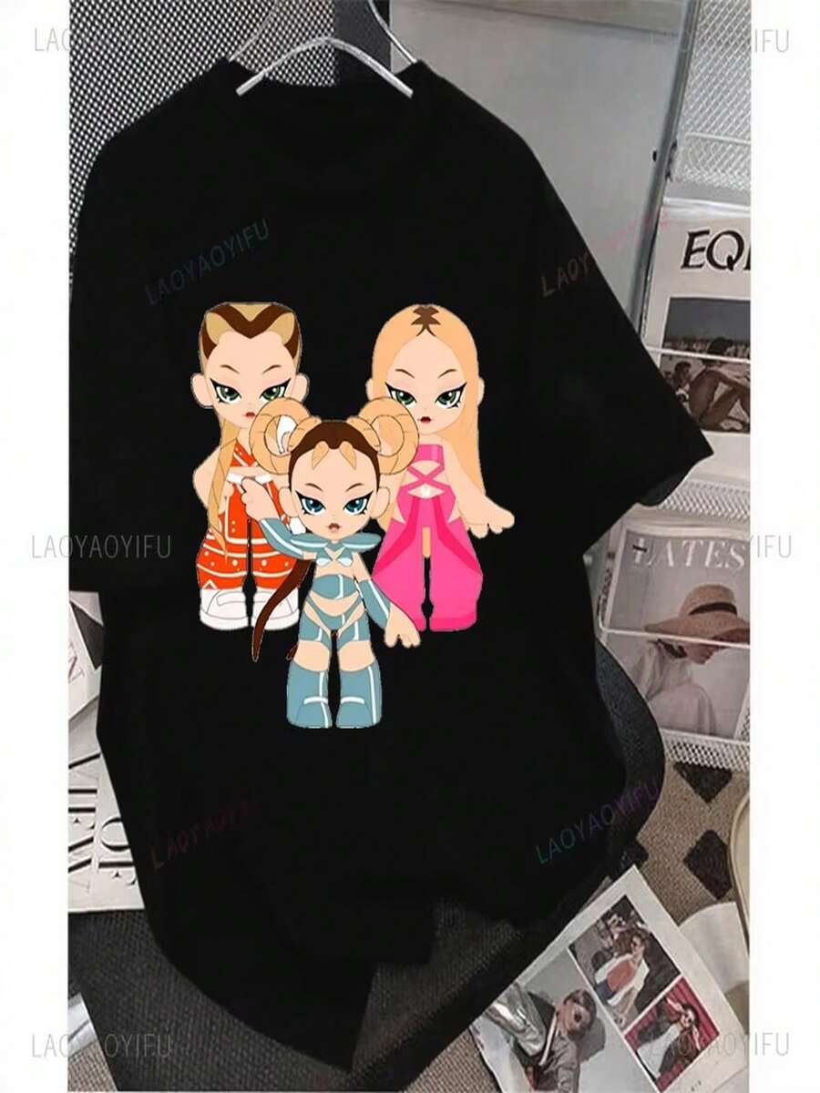 Camisetas de la gira mundial de Lola Indigo, estilo femenino, camisetas estampadas de algodón puro, ropa con temática musical de la cantante espa?ola. - Negro - Ver 1