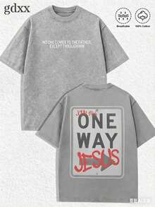 Jesus Tee God Has A Plan Graphic Tee Double-Sided Print Washed T-Shirt Holiday Gifts Y2K Men's Graphic Tees, 230G Cotton T - Shirts,100% Pure Cotton - 灰色2 - 查看 1