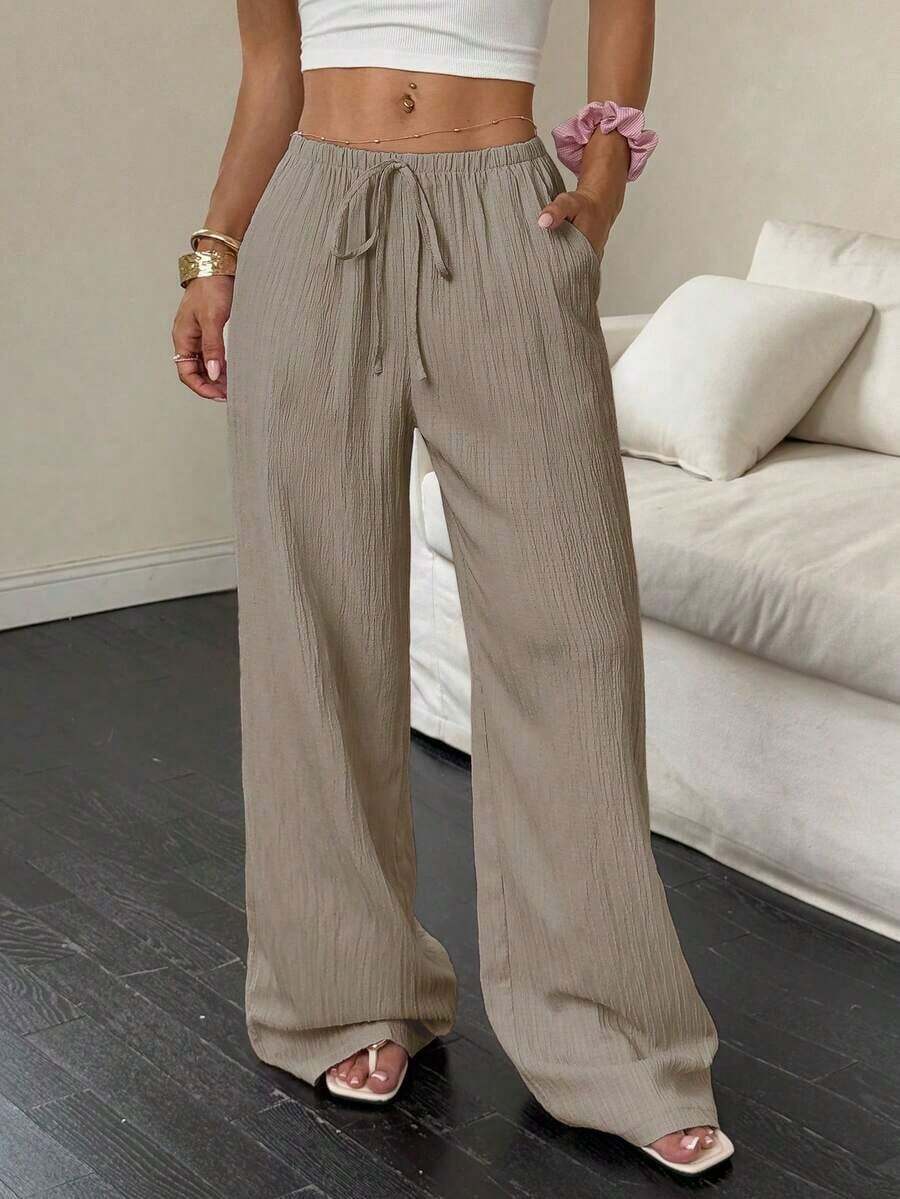Versatile And Casual Solid-Color Wide-Leg Pants For Women - 卡其色 - 查看 1