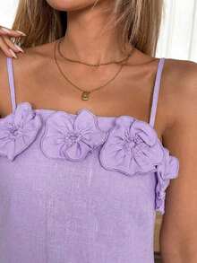 Vestido camisero casual de vacaciones para mujer con decoración bordada de flores 3D - Morado - Ver 6