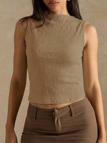 Camiseta de tirantes ajustada a rayas para mujer, ropa de verano y otoño para mujer, ropa de invierno para mujer, disfraces de Halloween, top marrón, top a rayas - Caqui - Ver 4