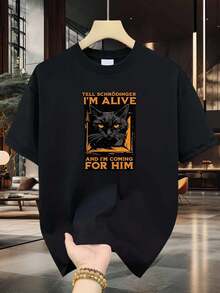 "Schrödinger's Cat" T-Shirt With A Fun Quantum Physics And Black Cat Print. High-Quality, Durable, And Casual, This Garment Features A Crisp, Streamlined Cut For A Clean And Dynamic Look. Its Relaxed Yet Flattering Silhouette Suits All Body Types, Offering A Style That Is Both Casual And Elegant. - 黑色 - 查看 1
