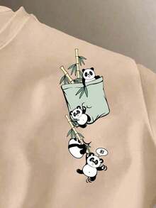 Camiseta gráfica de panda divertida para hombres , adecuada para exteriores y escuela - Caqui - Ver 3