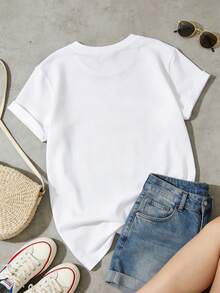 Women's Clothing, Soft And Casual Cotton Summer T-Shirt With Round Neck, Retro Skull And Pirate Print, New England Style. White. - 白色 - 查看 3