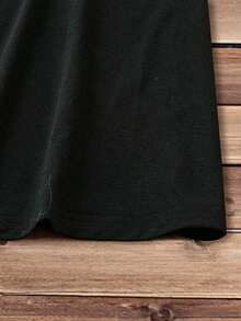 Vestido ajustado mini de manga corta con cuello redondo e impresión de amor casual para mujeres, verano - Negro - Ver 5