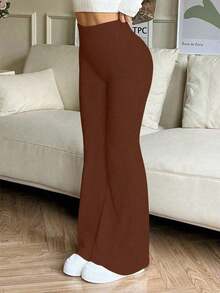 Pantalones acampanados de cintura alta elástica, pantalones de yoga deportivos, leggings ajustados de compresión, pantalones para correr y fitness, pantalones de ropa deportiva para mujer, transpirables y de secado rápido, para primavera/verano - Gris volcánico - Ver 4
