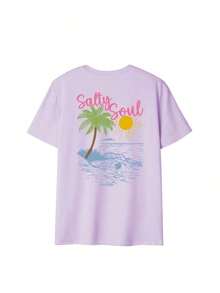 SALTY SOUL Women's Short Sleeve Crew Neck T-Shirt With Tree And Sun Print, Casual Style, Perfect For Beach Vacations, Spring/Summer, Fashionable And Your Everyday Essential For Your Holidays. Women's Holiday Graphic T-Shirt - 淡紫色 - 查看 2