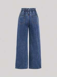 Chica adolescente Jeans con bolsillo oblicuo de pierna ancha - Azul lavado oscuro 2 - Ver 2